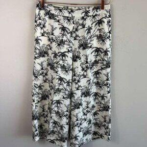 C & C California Womens 100% Linen Floral Print Pants White Black Size Large